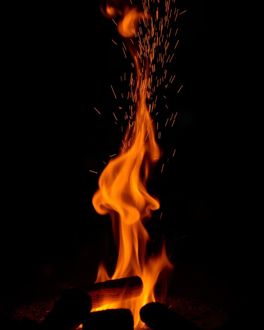 Grill flames at night